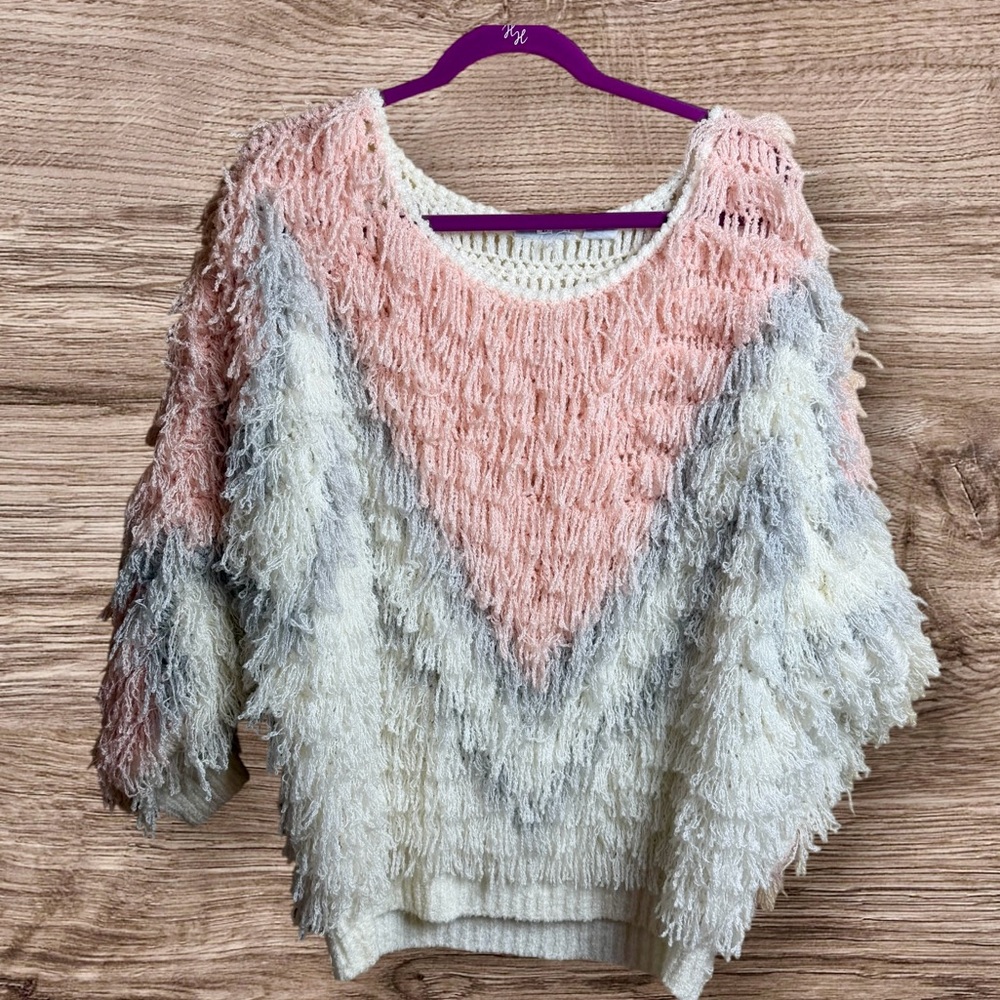 Vintage 80s/90s shaggy. Donagain sweater large pink gray